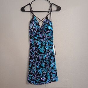 Crystal Doll festive sequined velvet mini dress lace up back